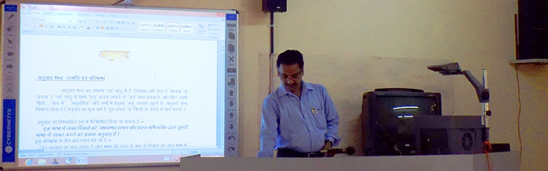 Delivering lecture by HOD through Smart class room facility